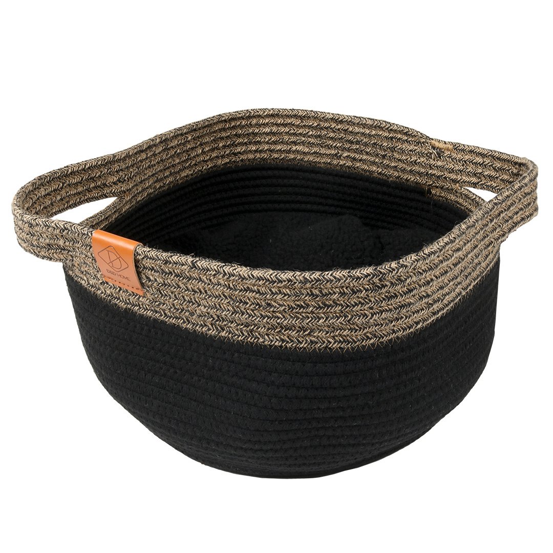 D&D Home Kattenmand TOD van katoentouw – met teddy kussen, 35×35×22 cm, in bruin of zwart Zwart