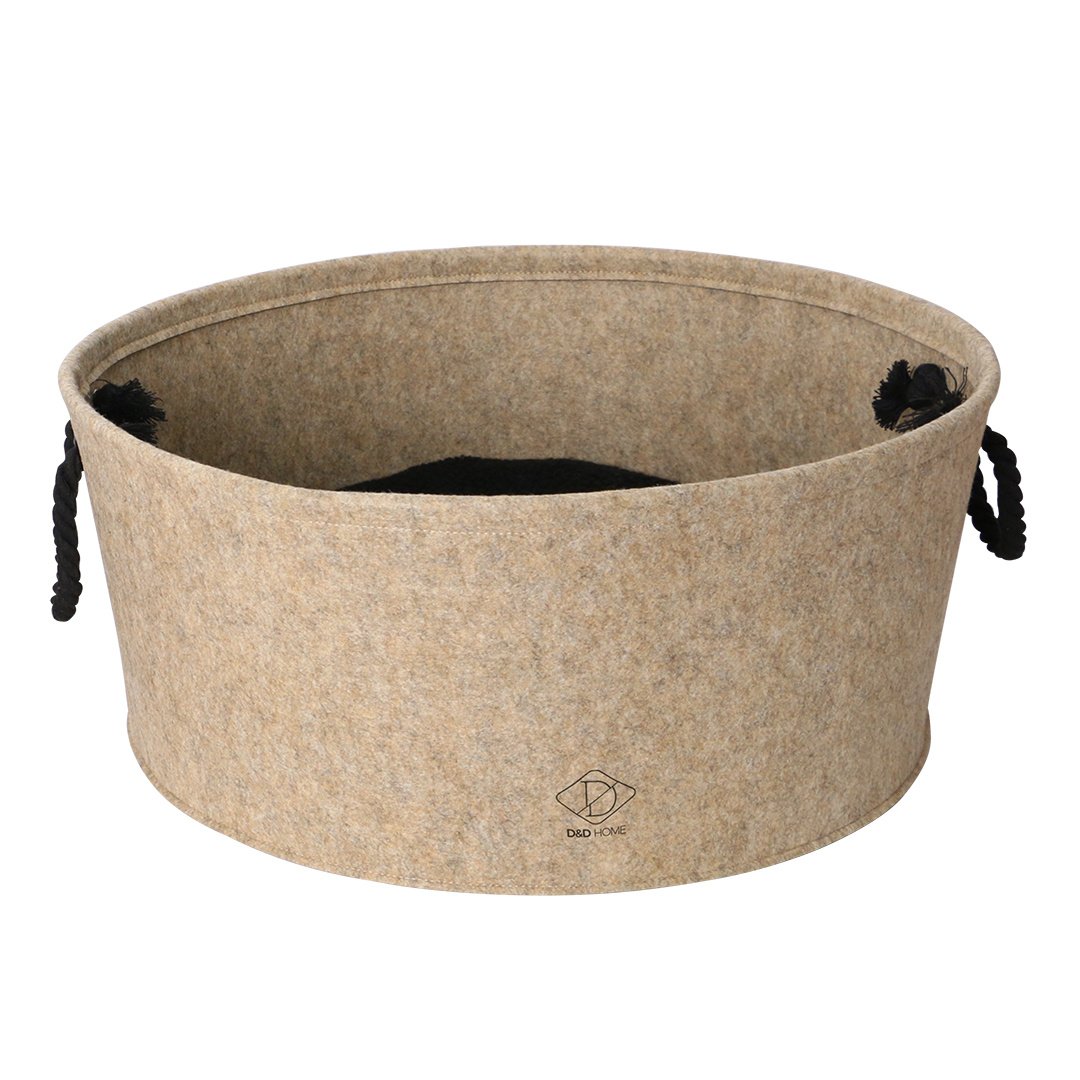 D&D Home Vilten kattenmand Felt Vat Beige – met zwart pluche kussen, in L en XL L - 44x44x19cm