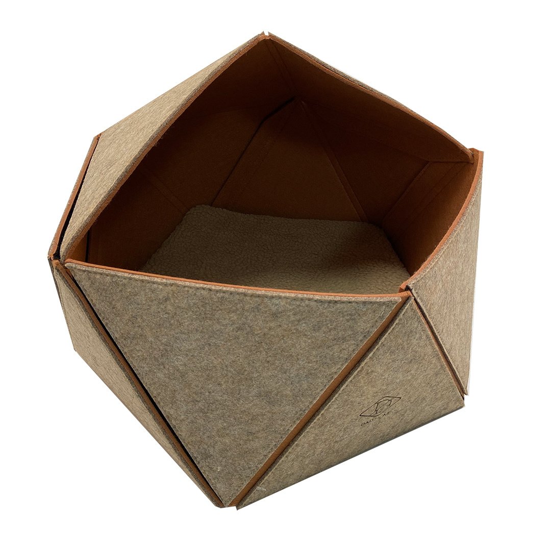D&D Home Kattenmand LOGAN van melange vilt – geometrisch design met teddy kussen, 51×51×41 cm