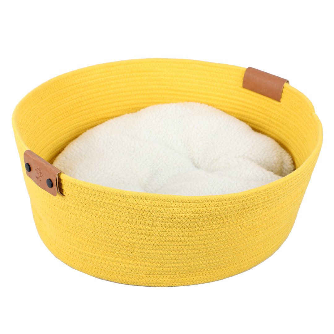 D&D Home Kattenmand TRES van katoen touw – met omkeerbaar kussen, 57×57×20 cm, voor grote katten Geel