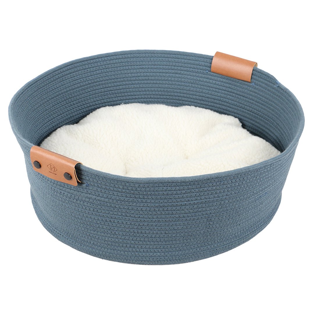 D&D Home Kattenmand TRES van katoen touw – met omkeerbaar kussen, 57×57×20 cm, voor grote katten Blauw