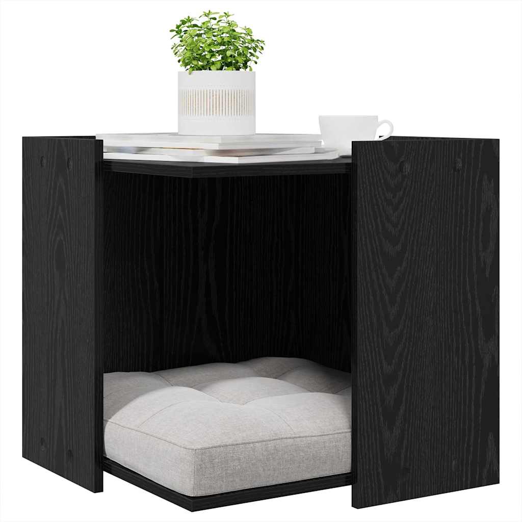 vidaXL Kattenbak Omheining Zwart eiken 53 x 53 x 51 cm Bewerkt hout
