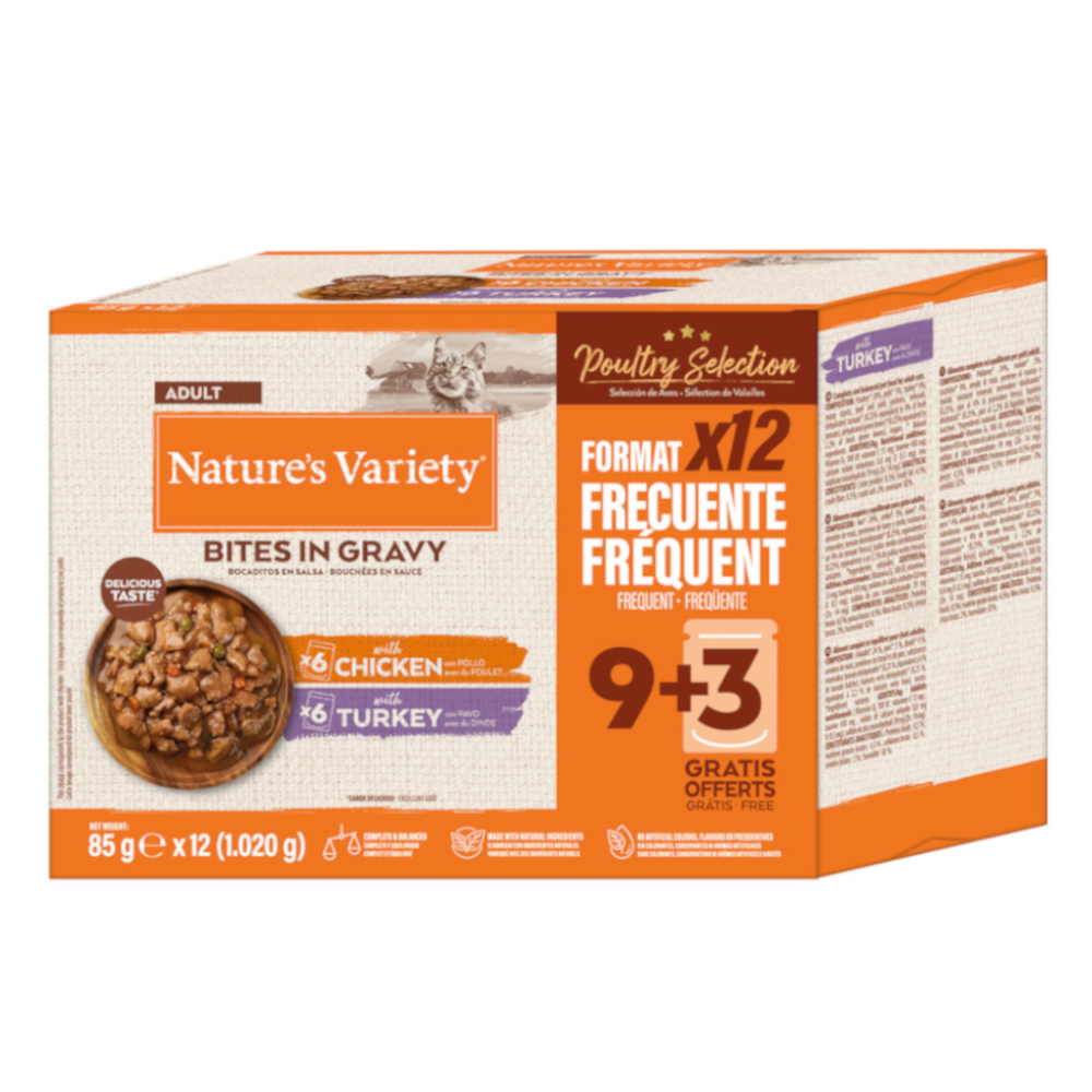 Nature’s Variety Voordeelpakket Nature's Variety Bites in Saus 48 x 85 g - Gevogelte selectie (2 soorten)