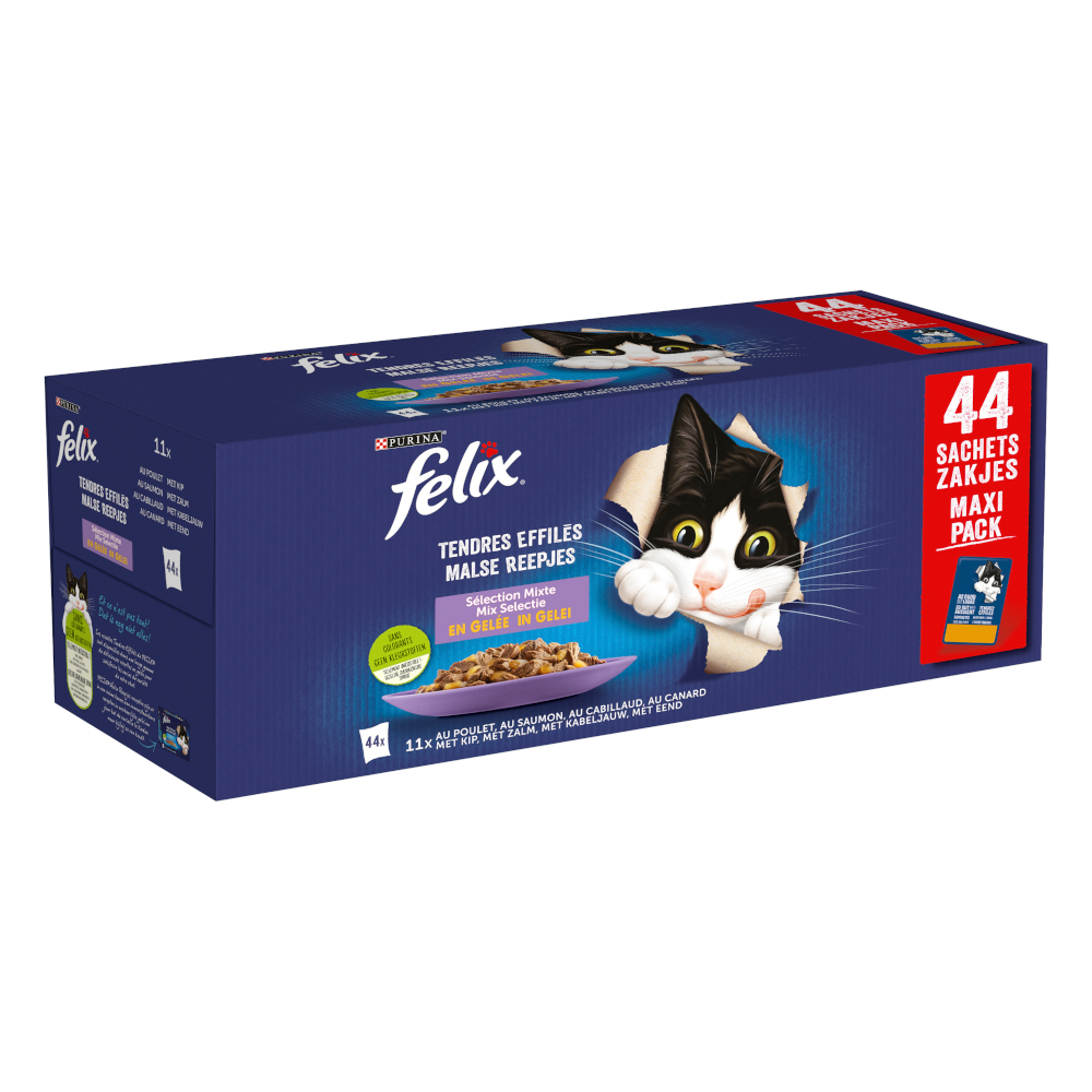Felix Elke Dag Feest Kattenvoer Voordeelpakket 44 x 85g - Kip, Zalm, Zabeljauw, Eend