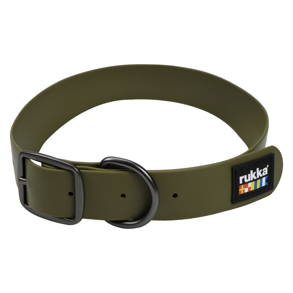Rukka Pets Rukka Biodipro halsband, olijf maat S 28-35cm nekomtrek, 15mm brede hond