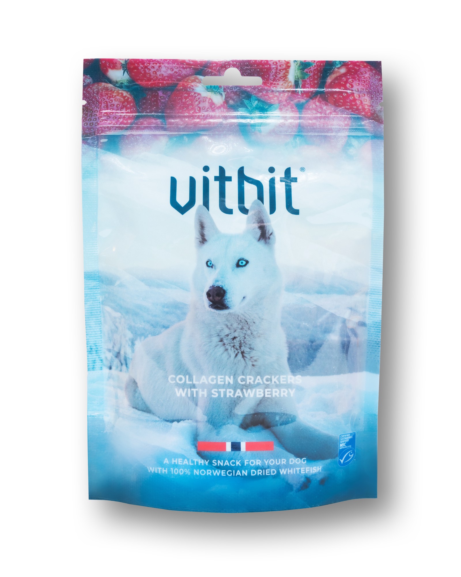 Vitbit hondensnack Collageen chips met aardbeien 70 gr.