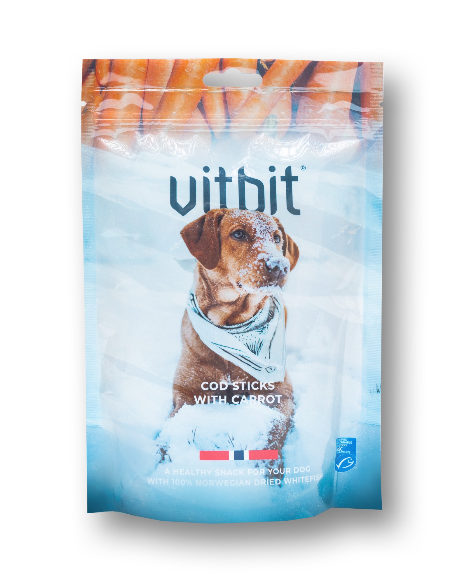 Vitbit hondensnack Kabeljauw sticks met wortel 100 gr.