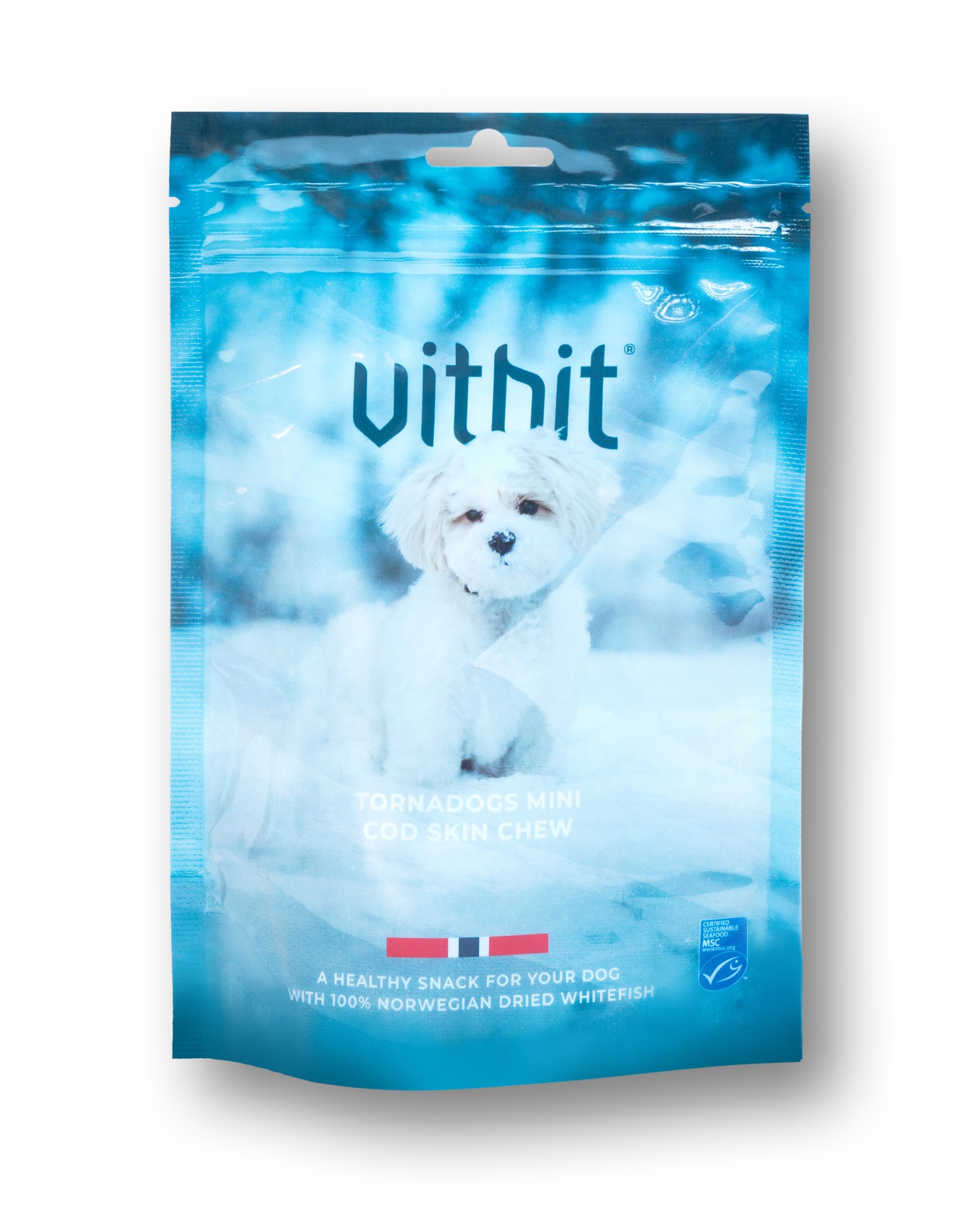 Vitbit hondensnack Tornadogs Kabeljauwhuid sticks mini 70 gr.