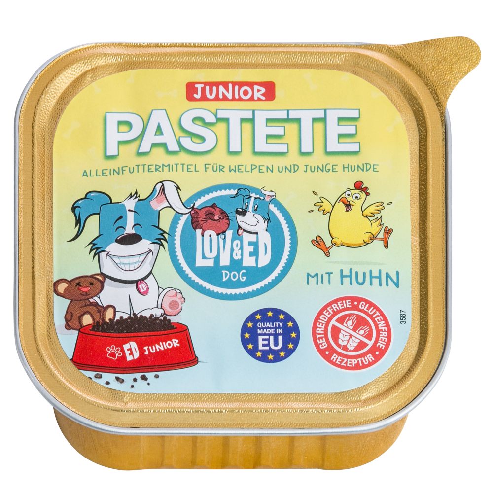 Lov&Ed 12x150g  hondenvoer paté junior met kip nat hondenvoer