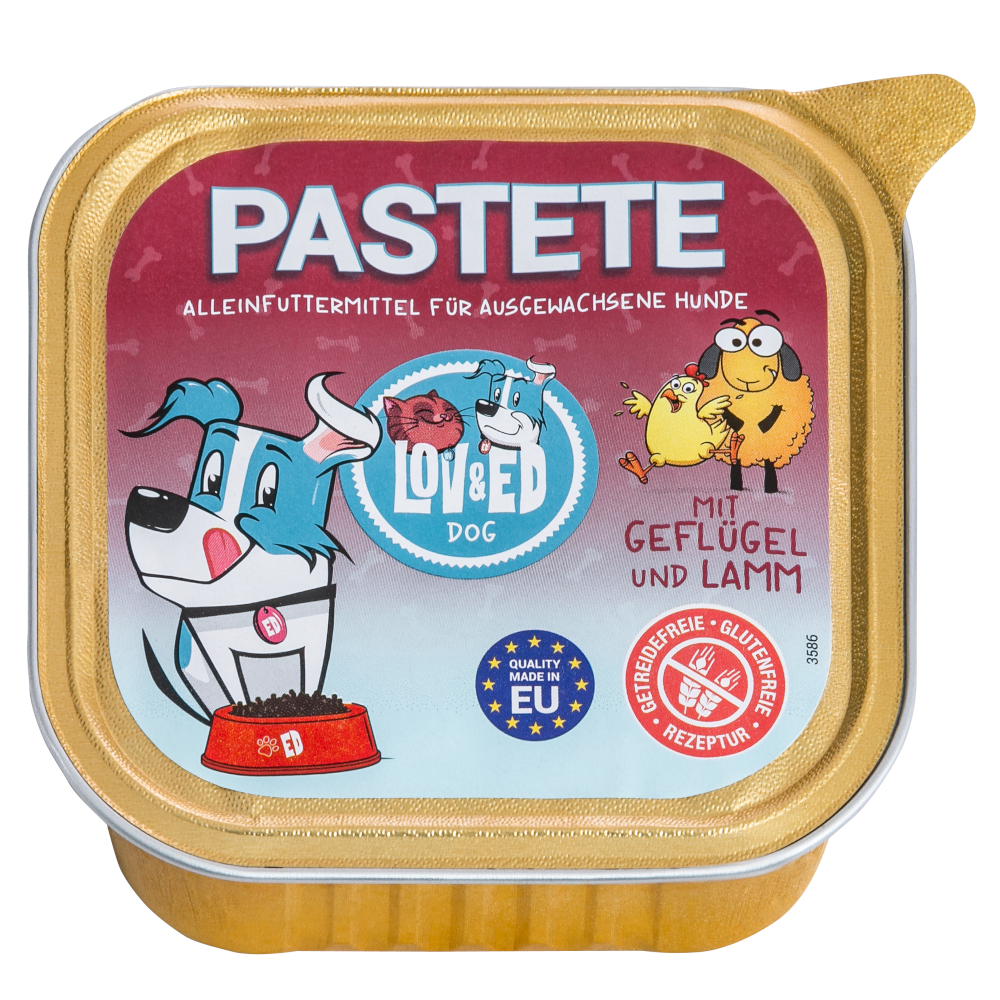 Lov&Ed 12x150g  hondenvoer paté met gevogelte & Lam hondenvoer nat