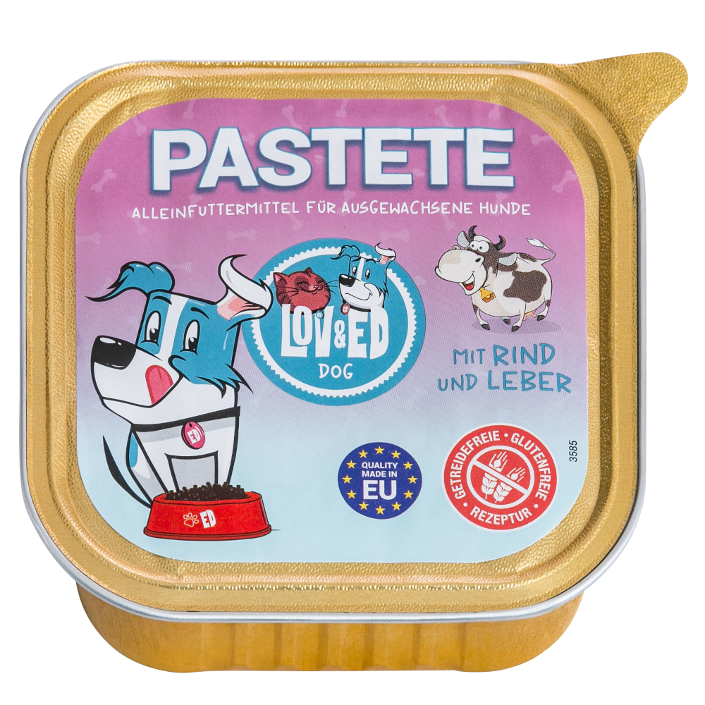 Lov&Ed 12x150g  hondenvoer paté met rund & Lever natvoer voor honden