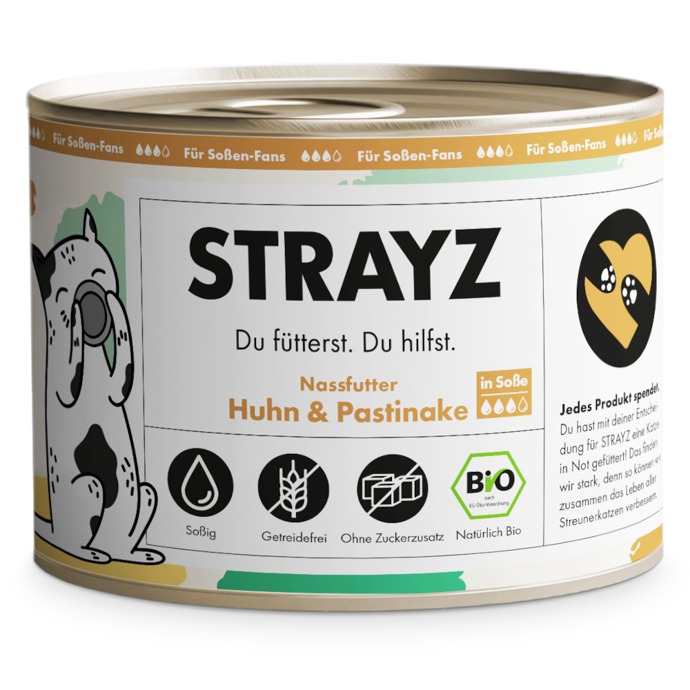 STRAYZ BIO kat 6 x 200 g - Biologische kip & Biologische pastinaak in saus