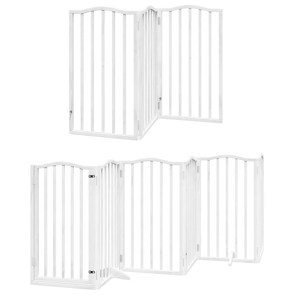 vidaXL Hondenhek inklapbaar met deur 9 panelen 450 cm populierhout wit