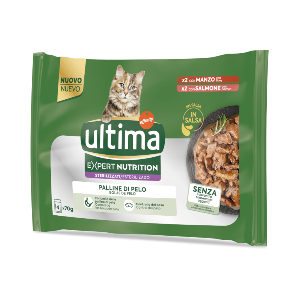 Affinity Ultima Ultima Cat Expert Nutrition Haarbal Rund & Zalm - 4 x 70 g