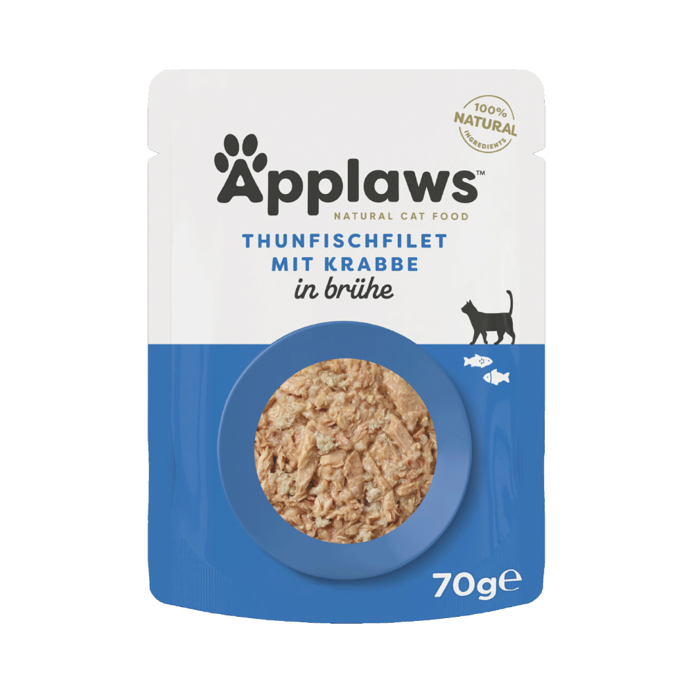 Applaws Maaltijdzakjes in Bouillon Voordeelpakket 12 x 70 g Kattenvoer - Tonijnfilet met garnalen