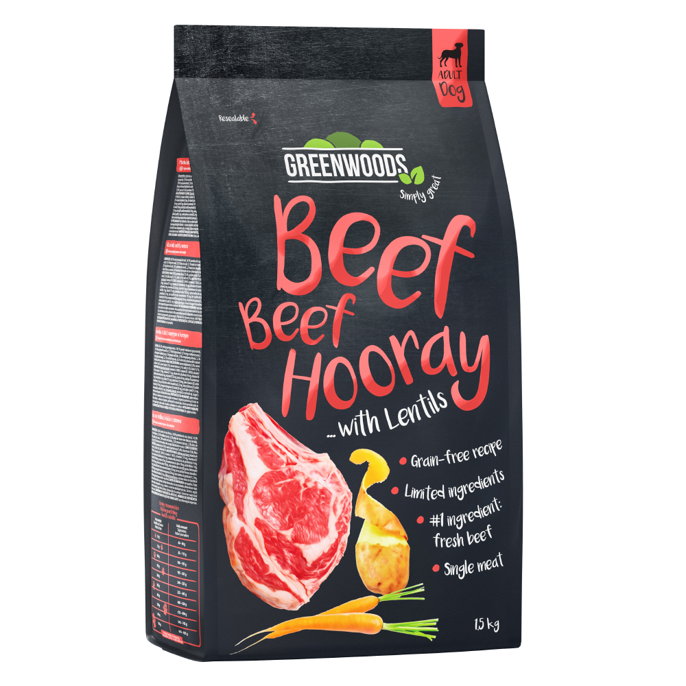 Greenwoods 1,5kg Rund met Linzen, Aardappel en Wortel  Hondenvoer