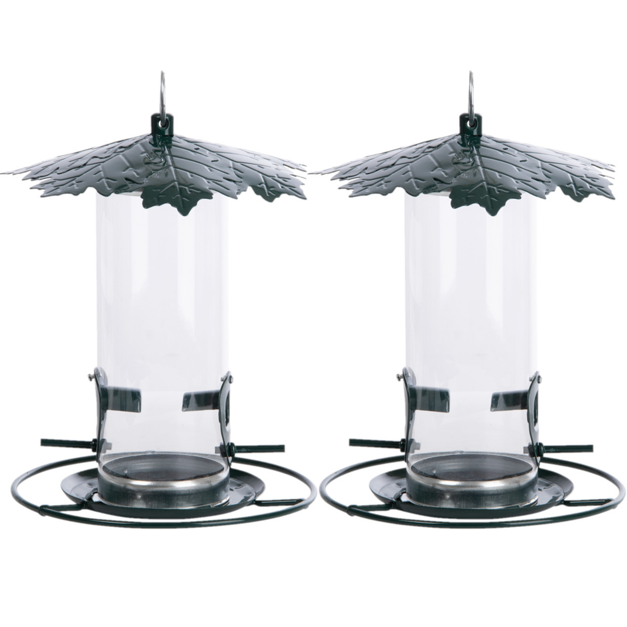 Esschert Design 2x stuks vogel voedersilo met bladerdak metaal 23 cm -