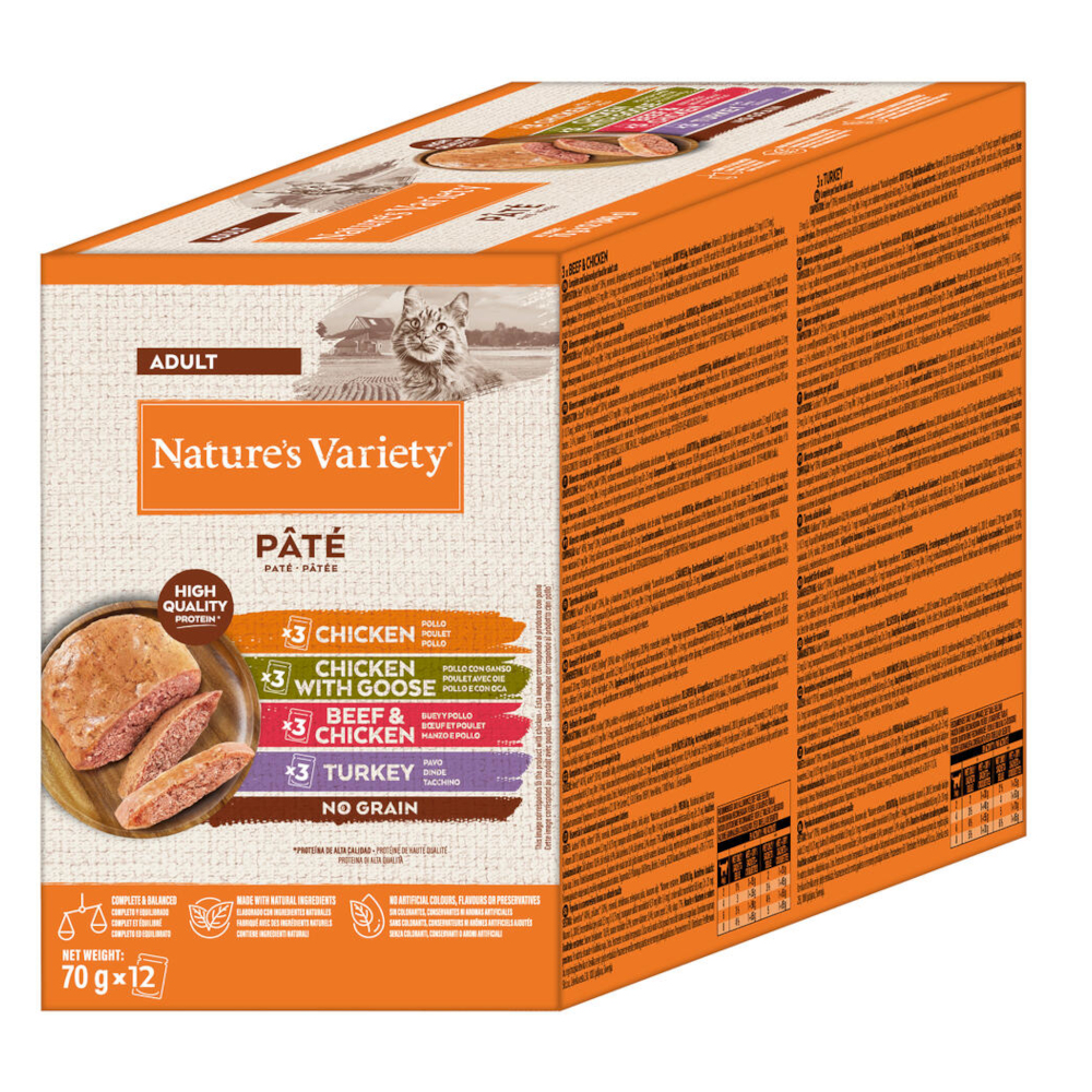 Nature’s Variety Nature's Variety Original Paté No Grain 12 x 70 g Kattenvoer - Multipack ( Kip, Kip en Gans, Rundvlees en Kip, Kalkoen) 12 x 70 g