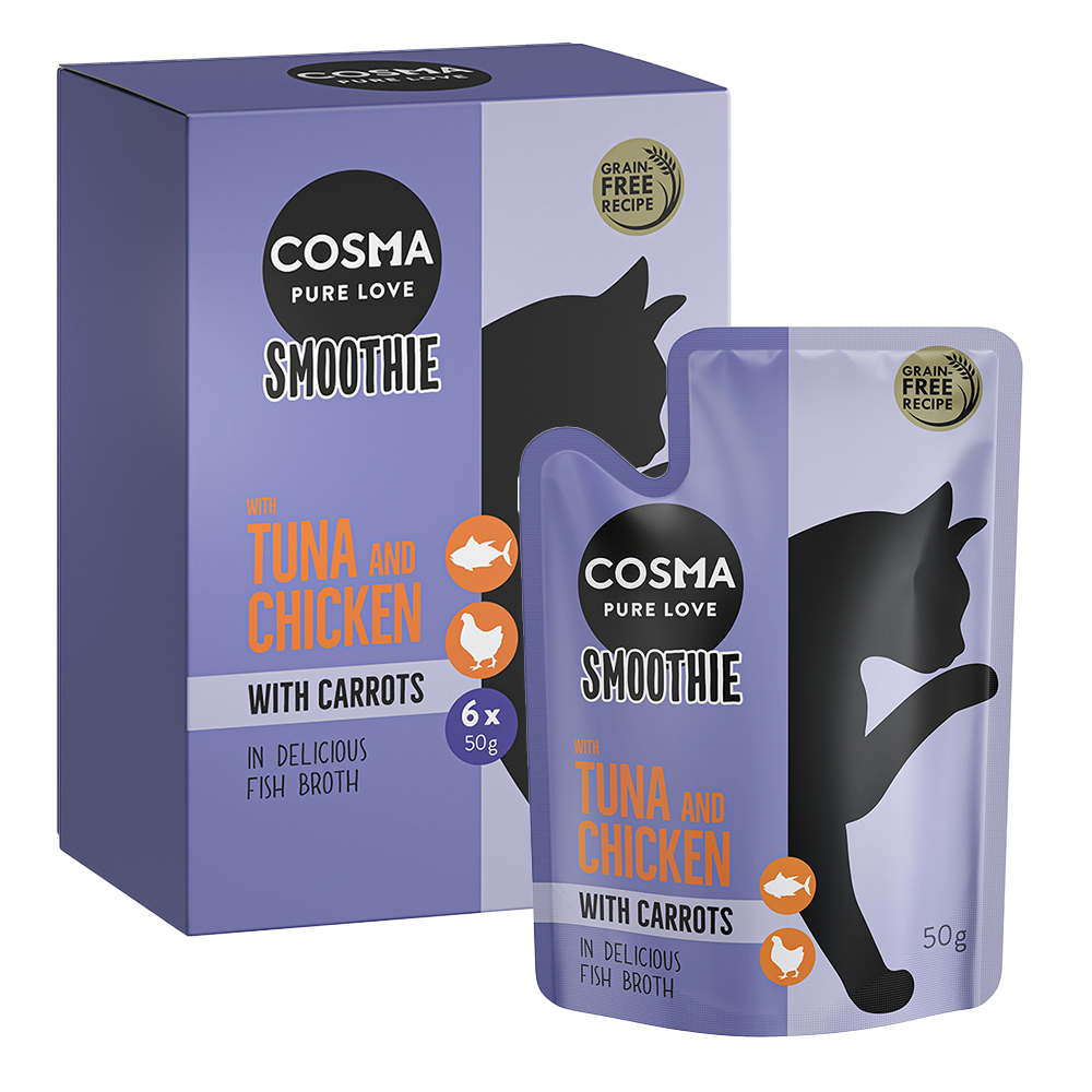 Cosma 6x50g  Smoothies Kattensnacks Tonijn en Kip met Wortel