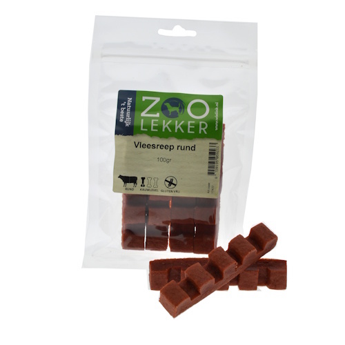Zoolekker Vleesreep rund 100 gram - natuurlijke hondensnack met rundvlees en groenten