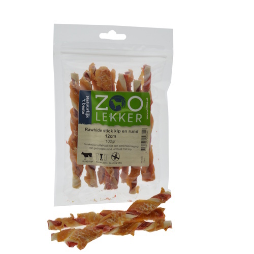 Zoolekker Rawhide stick kip en rund 12 cm - smakelijke hondensnack in varianten van 100 g en 400 g 100 Gram