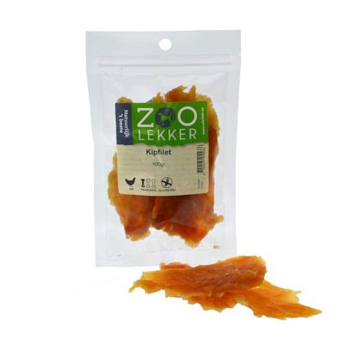 Zoolekker Kipfilet hondensnack - natuurlijke gedroogde kip voor honden 100 Gram