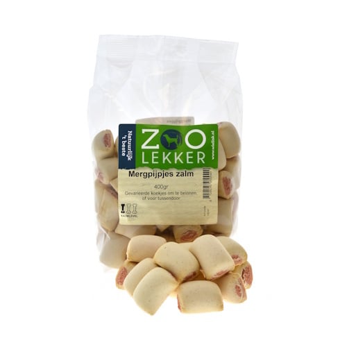 Zoolekker Mergpijpjes zalm hondensnack - gevulde hondenkoekjes met zalmvulling, 400 g