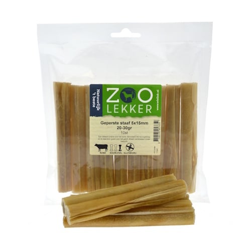 Zoolekker Geperste buffelhuid staaf Ø15 mm 20-30 g - hondensnack per 10 stuks