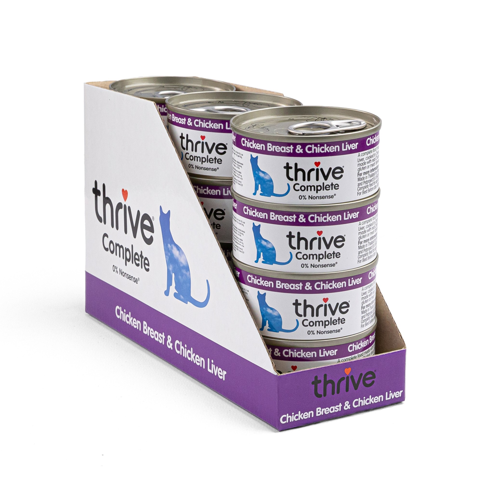 Thrive natvoeding voor de kat Kippenborst met kippenlever 75 gr. - per 12 stuks