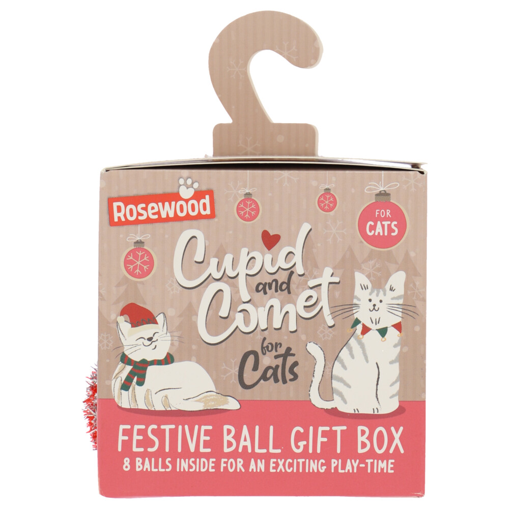 Rosewood Kattenspeelgoed Cupid&Comet Feestelijke Ballen Giftbox 8 stuks