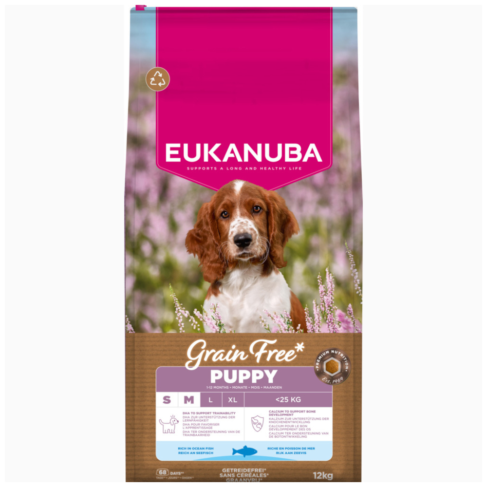Eukanuba 12kg  Grain Free Puppy Klein & Middelgroot Ras Zeevis Hondenvoer droog