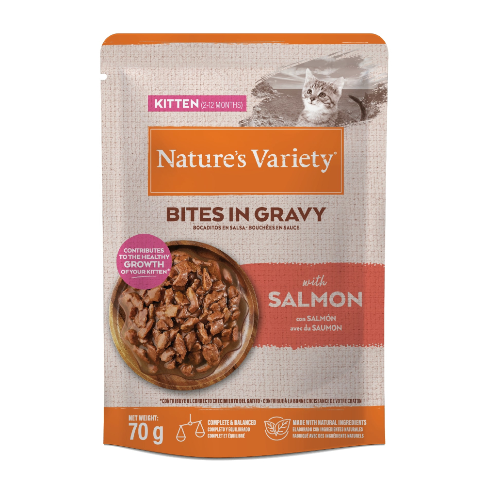 Nature’s Variety 28x70g Zalm Nature's Variety Kitten Bites in Saus natvoer voor katten