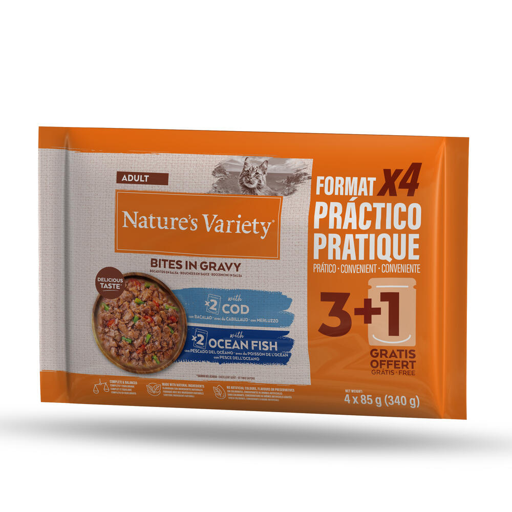 Nature’s Variety Nature's Variety Bites in Saus 44 x 85 g Kattenvoer - met kabeljauw en zeevis
