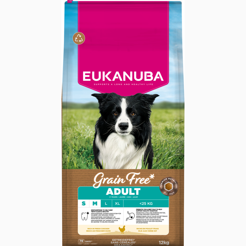 Eukanuba Grain Free Adult Small / Medium Breed Kip Hondenvoer - 12 kg