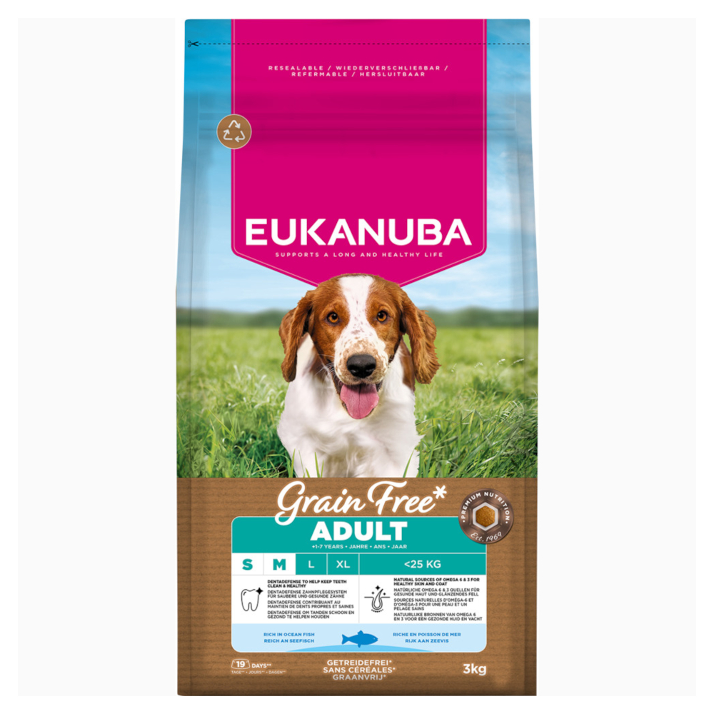 Eukanuba Grain Free Adult Small / Medium Breed met Zeevis Hondenvoer - 3 kg