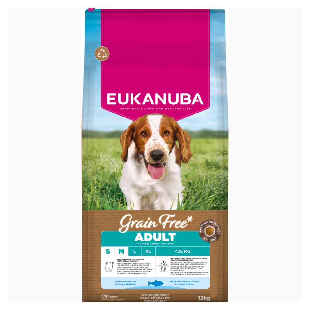 Eukanuba Grain Free Adult Small / Medium Breed met Zeevis Hondenvoer - 12 kg
