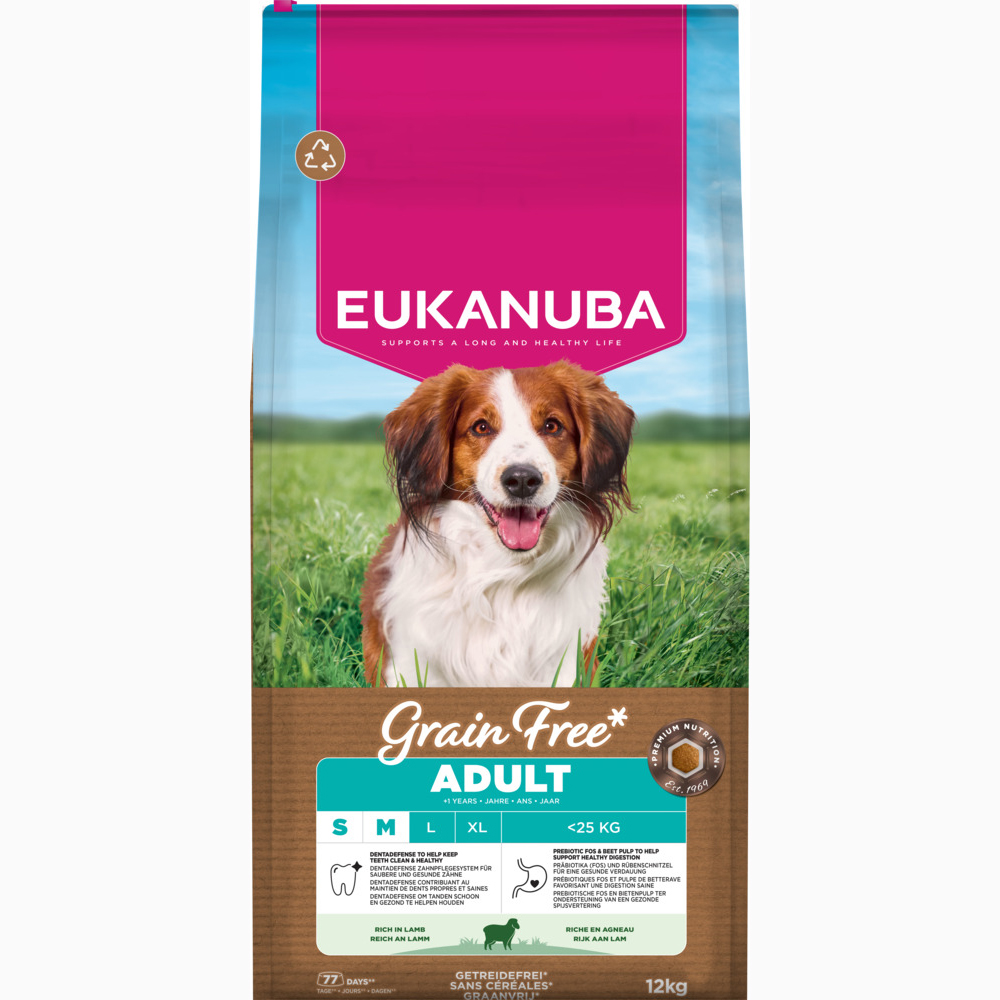 Eukanuba Grain Free Adult Small & Medium Breed Lam - 12 kg
