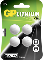 Knopfzelle GP Lithium CR2032, 3 Volt, 4er Blister