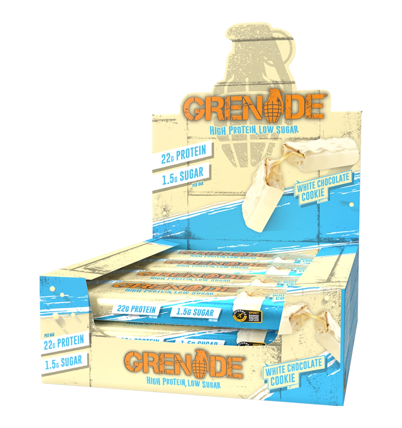 Grenade Protein Bars - 12 repen - White Chocolate Cookie