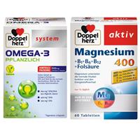 Doppelherz aktiv Magnesium 400 + B1 + B6 + B12 + Folsäure Tabletten + Doppelherz system Omega-3 Pflanzlich