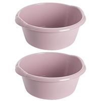 Hega Hogar 2x stuks kunststof teiltje/afwasbak rond 20 liter zacht roze -