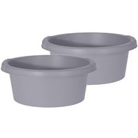 Excellent Houseware Set van 2x stuks grijze afwasteilen/afwasbakken rond kunststof 10 liter -