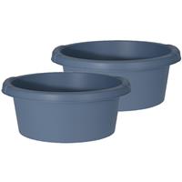 Excellent Houseware Set van 2x stuks blauwe afwasteilen/afwasbakken rond kunststof 10 liter -