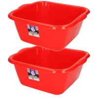 Forte Plastics Set van 2x stuks kunststof teiltjes/afwasbakken vierkant 6 liter rood -