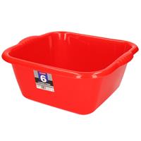 Forte Plastics Kunststof teiltje/afwasbak vierkant 6 liter rood -