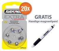 Rayovac Voordeelpak  gehoorapparaat batterijen - Type 10 (geel) - 20 x 6 stuks + gratis magnetische batterijpen