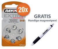 Rayovac Voordeelpak  gehoorapparaat batterijen - Type 312 (bruin) - 20 x 6 stuks + gratis magnetische batterijpen