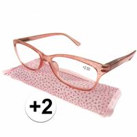 Modieuze leesbril +2 glitter roze -