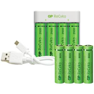 GP - Battery Recyko E211 USB-Ladegerät mit 4 x 1,5 v AA-Stiftbatterien und 4 x 1,5 v AAA-Mini-Stiftbatterien