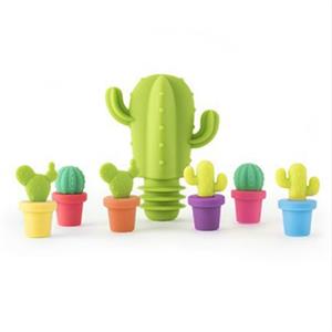 huismerk 7 PC'S creatieve cactus siliconen wijn fles stopper + wijn glas marker set